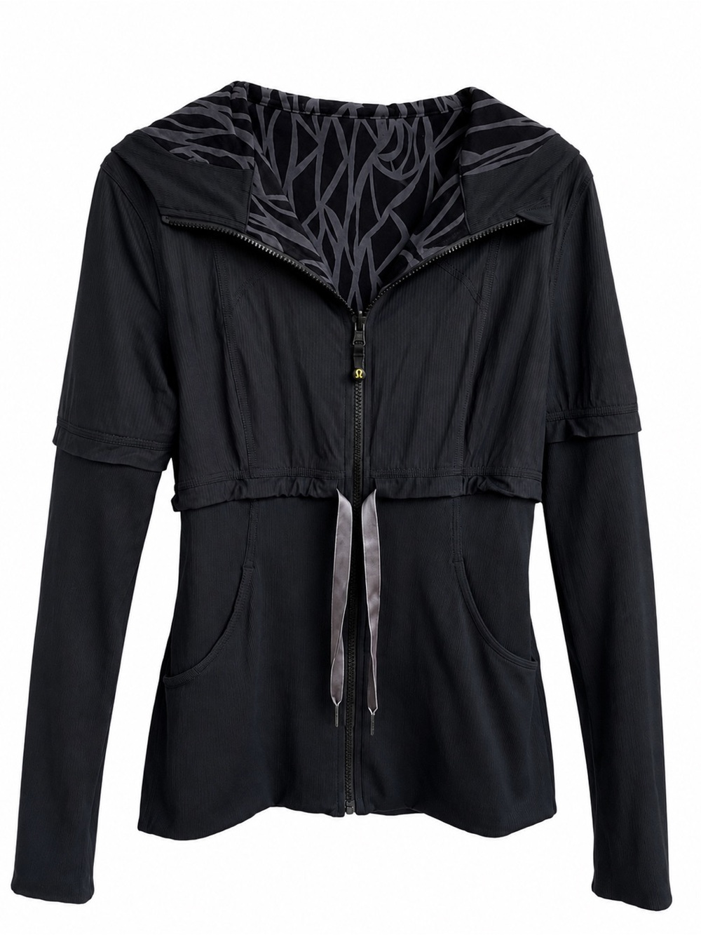Lululemon Reversible Zip Hoodie Jacket Black Tonal Print Thumbholes Size Medium